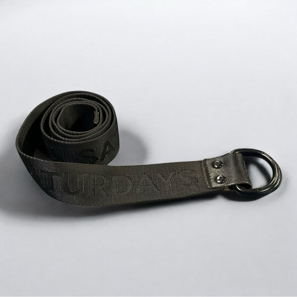 Saturdays NYC Men Logo Jacquard Webbing D-Ring Belt Olive Green Tactical Utility